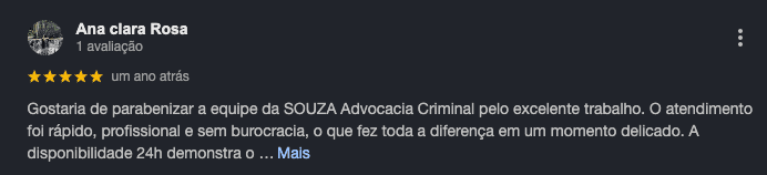 Avaliação no Google de Ana clara Rosa para a Souza Advocacia
